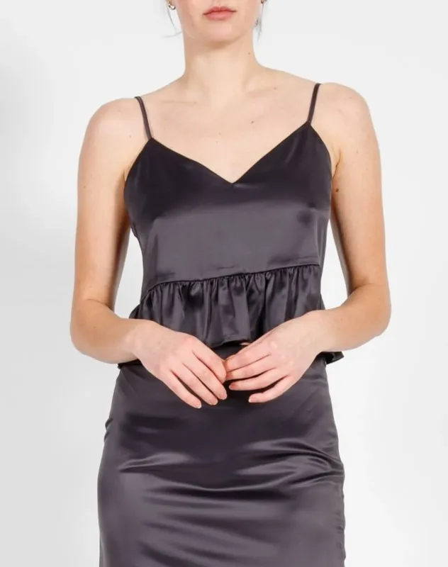 Satin Maxi Slip Skirt | Charcoal made by Brunette The Label