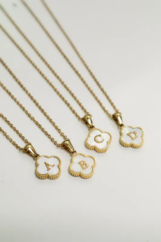 Clover Pendant Initial Necklace | Ivory made by Bella Chic