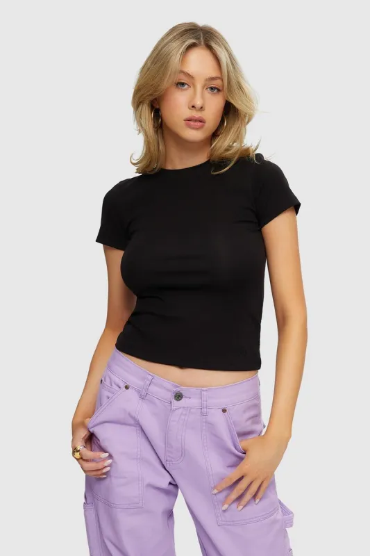 Micro Rib Tee | Black sold by Bella Chic