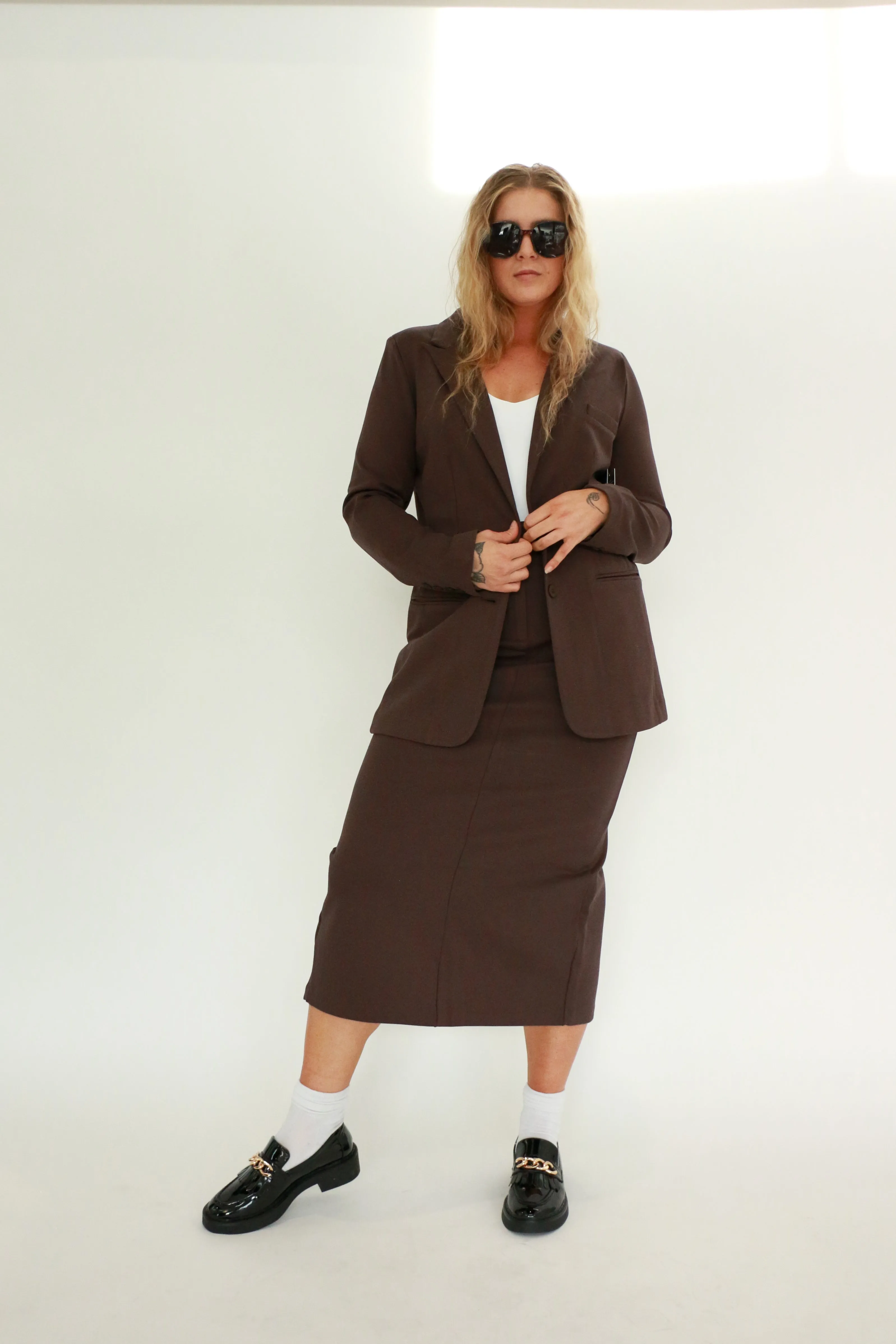 Amay Blazer | Dark Brown sold by Bella Chic