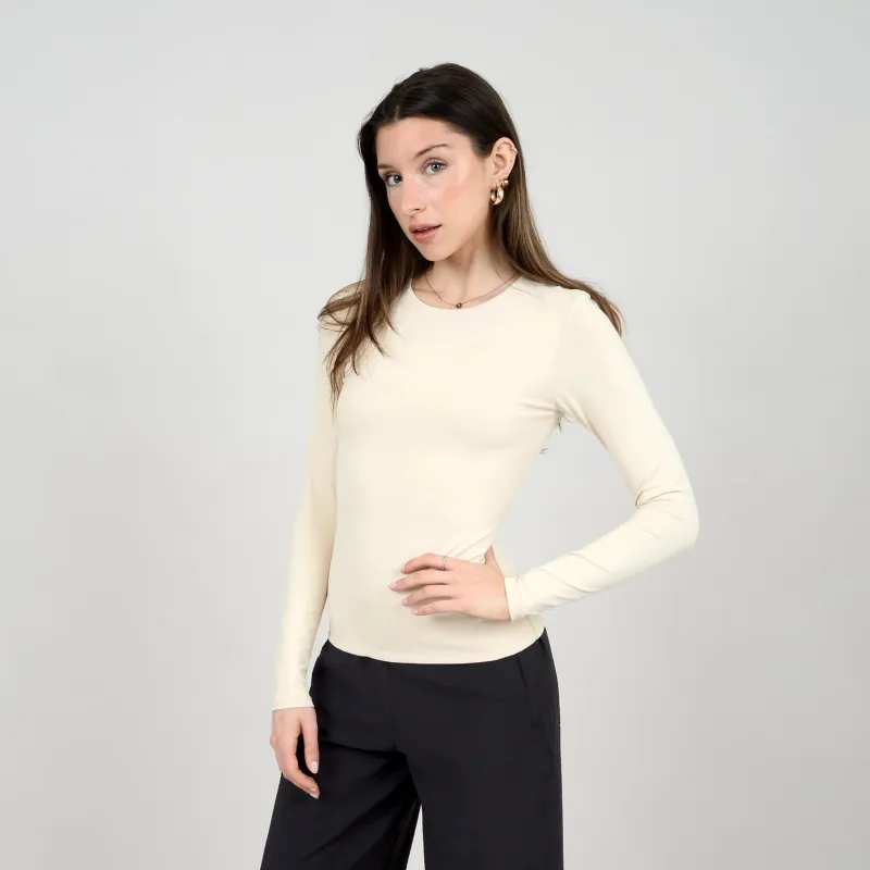 Roxi High Crew Neck Long Sleeve Bodysuit | Parchment made by RD Style