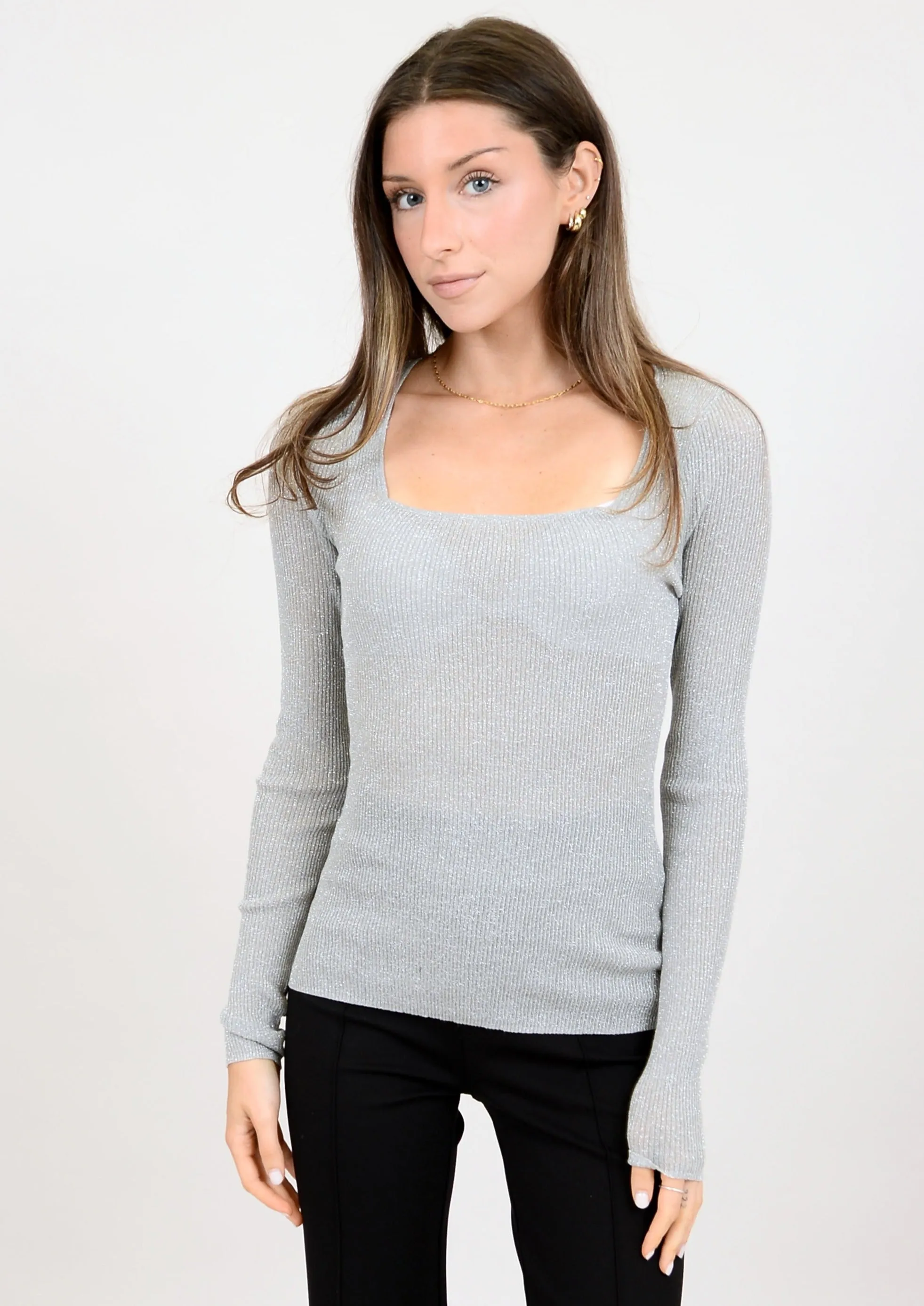 Astra Long Sleeve Square Neck Top | Grey Silver sold by Bella Chic product image thumbnail 4