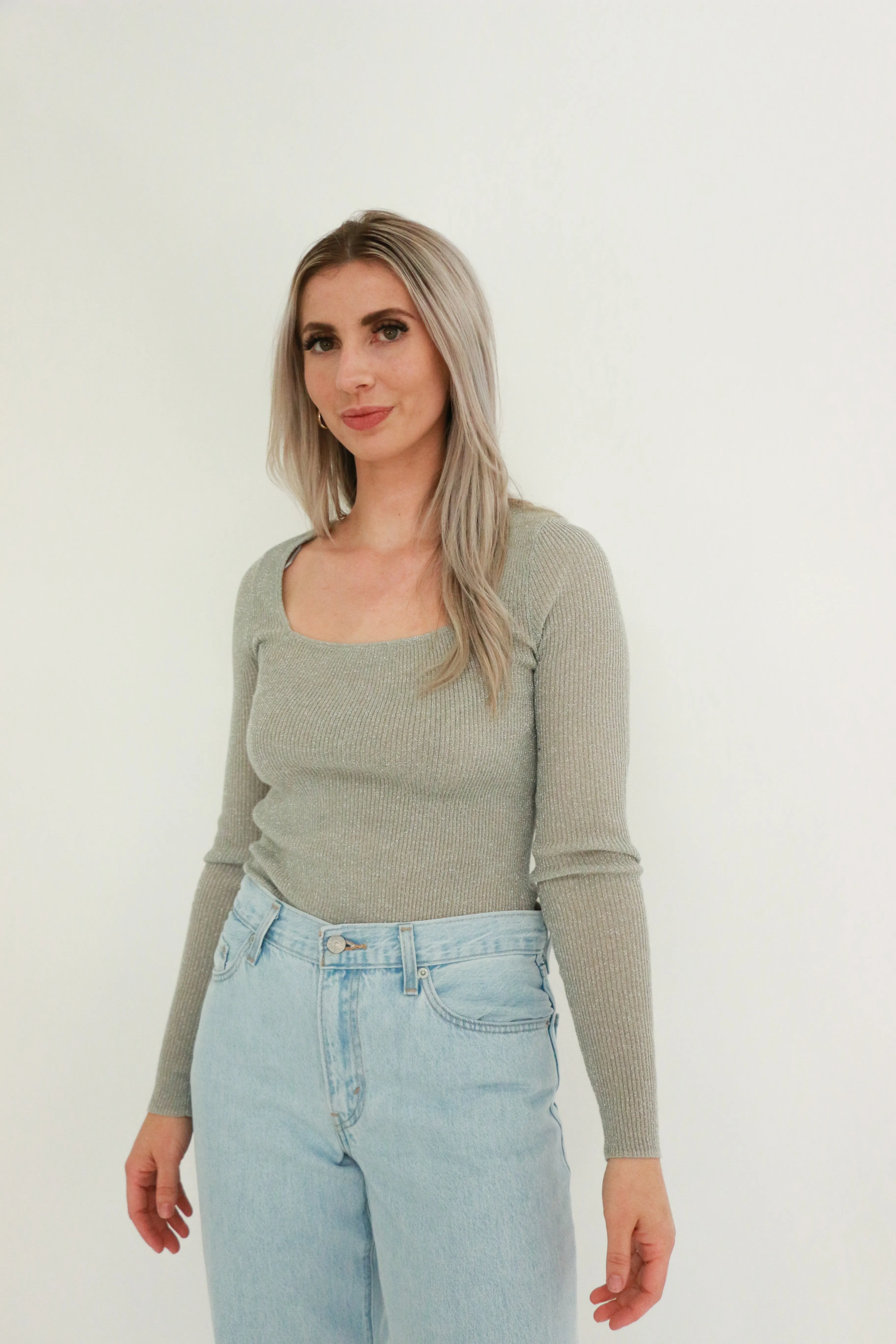 Astra Long Sleeve Square Neck Top | Grey Silver sold by Bella Chic product image thumbnail 2