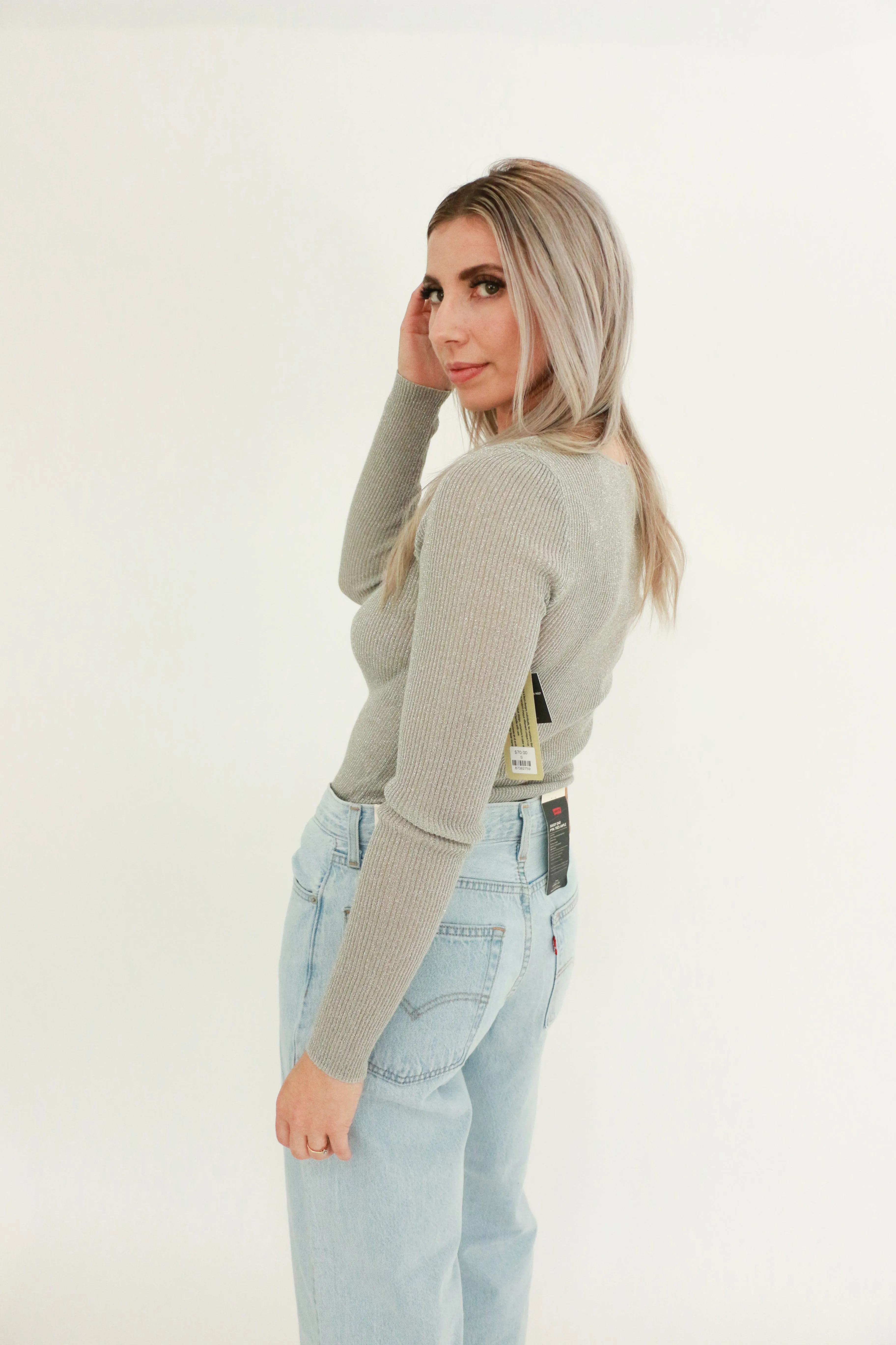 Astra Long Sleeve Square Neck Top | Grey Silver sold by Bella Chic product image thumbnail 3