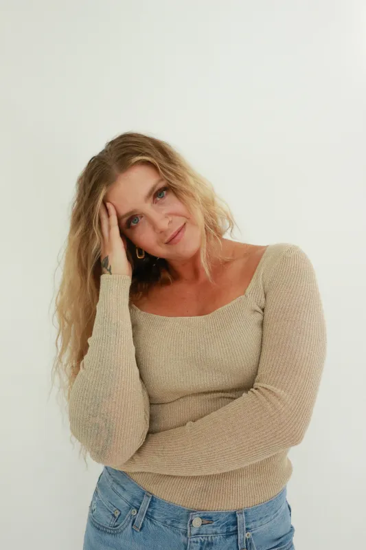Astra Long Sleeve Square Neck Top | Taupe Gold made by RD Style
