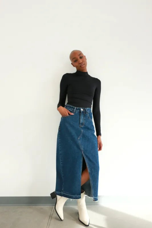 Midi Denim Skirt | Dark Blue sold by Bella Chic