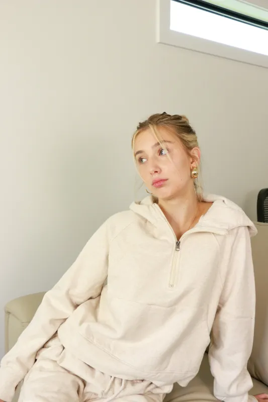 Amie Half Zip Hoodie | Heather Oatmeal made by RD Style