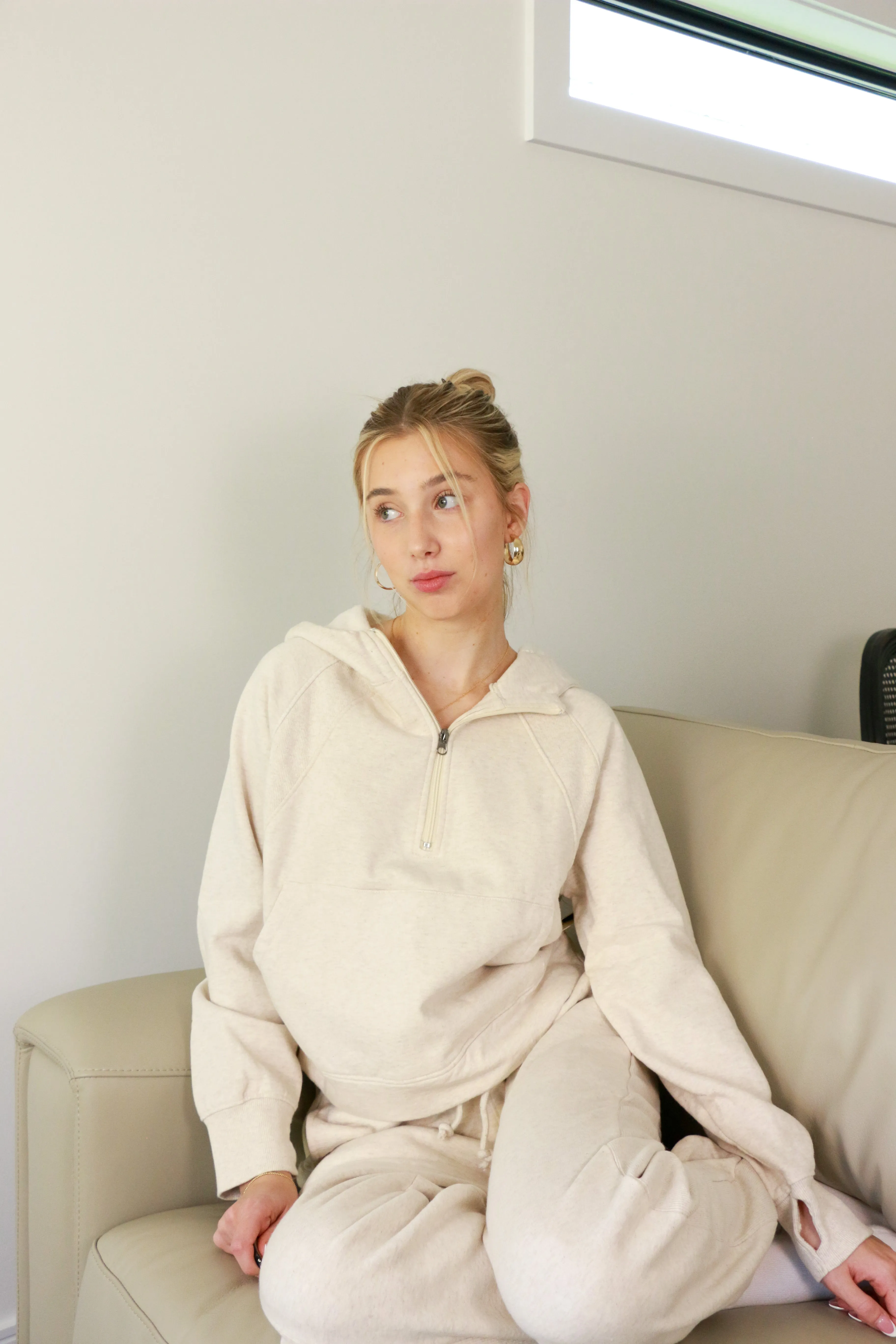 Amie Half Zip Hoodie | Heather Oatmeal sold by Bella Chic product image thumbnail 3