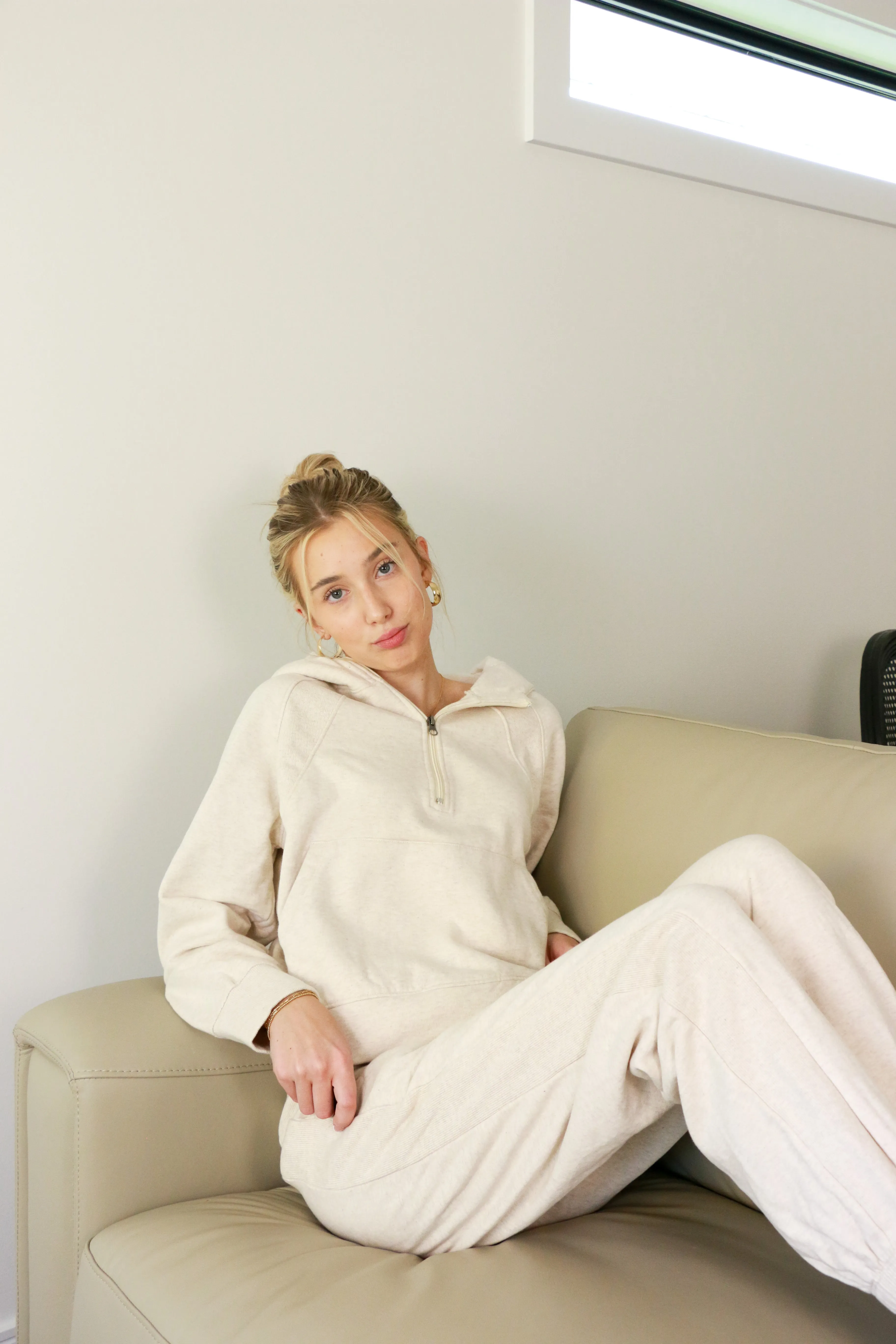Amie Half Zip Hoodie | Heather Oatmeal sold by Bella Chic product image thumbnail 2