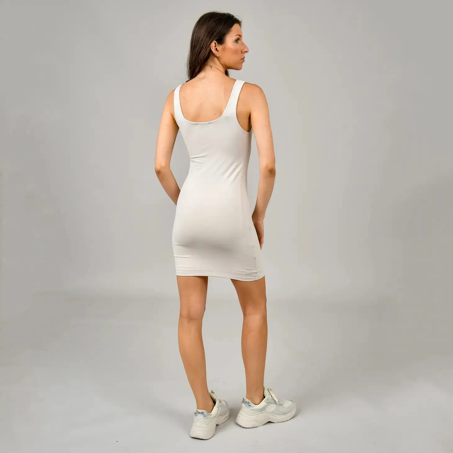 Dimitra U-Neck Contour Tank Dress | Champagne sold by Bella Chic product image thumbnail 2