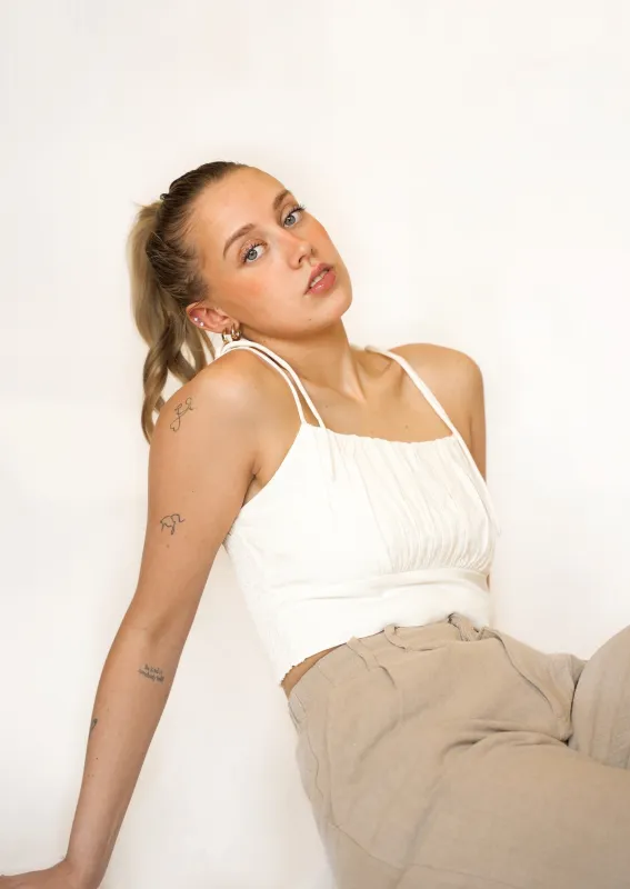 Lillie Tie Strap Crop Top | White made by Sadie & Sage