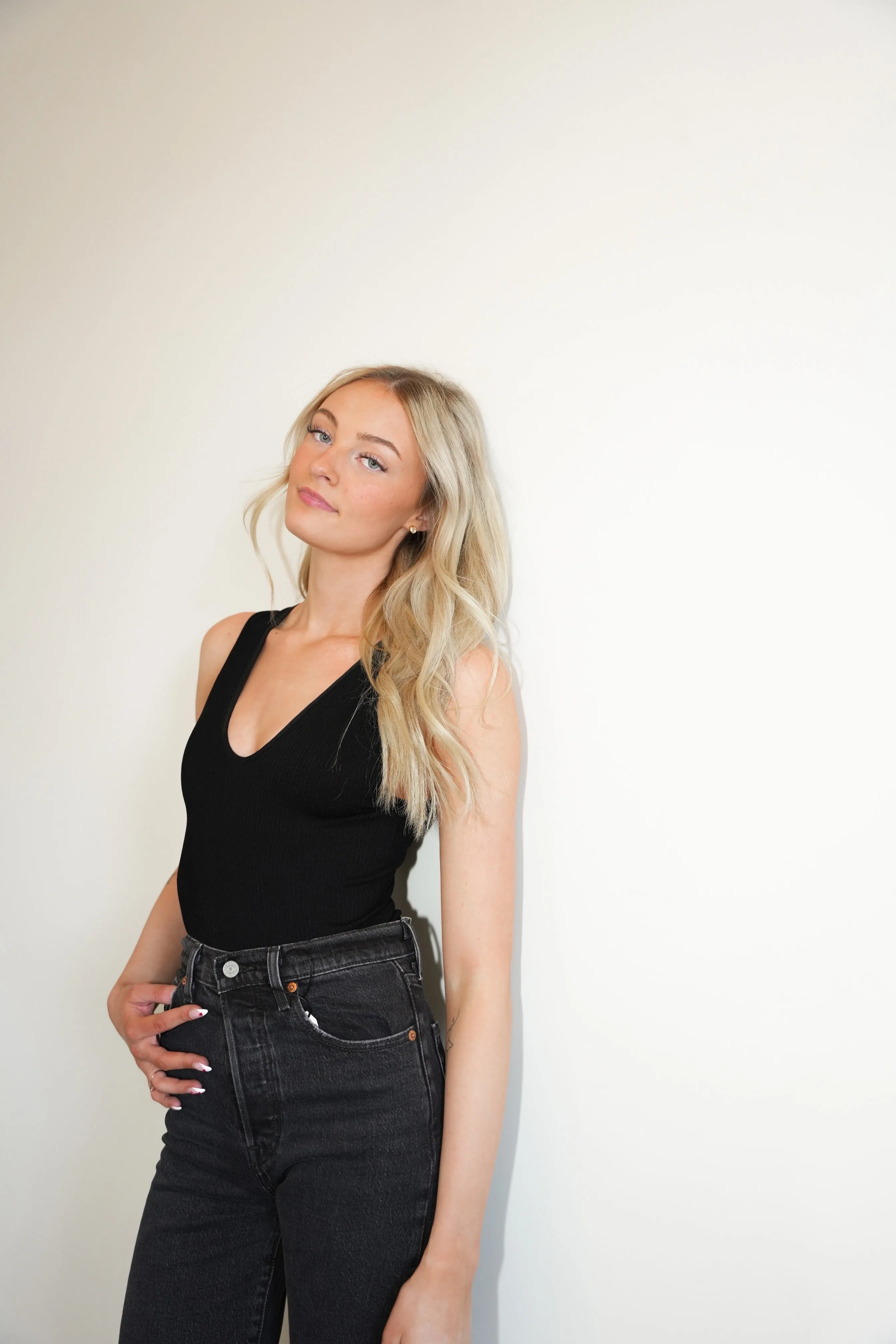 Rib V-Neck Bodysuit | Black sold by Bella Chic product image thumbnail 2