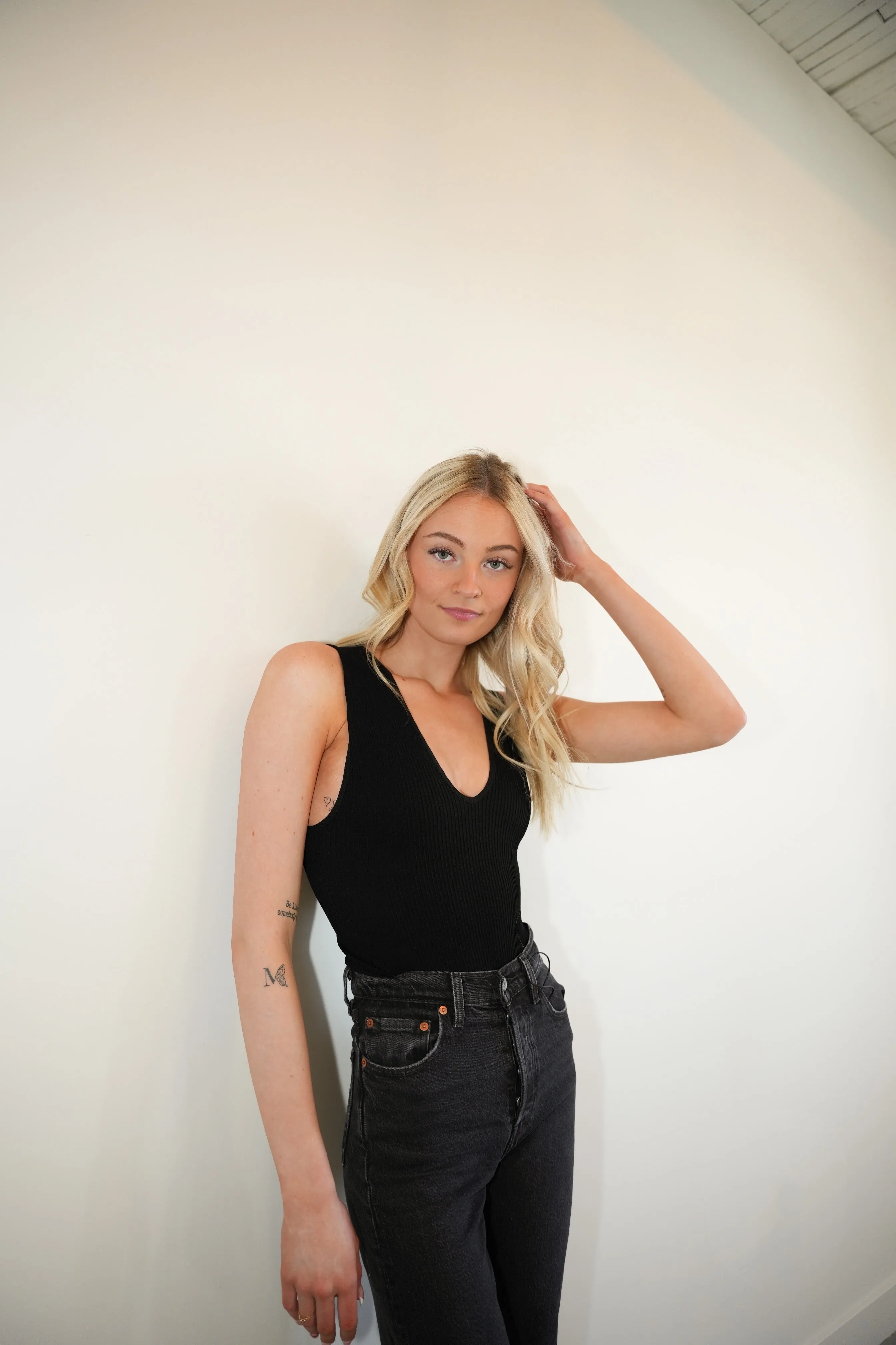 Rib V-Neck Bodysuit | Black sold by Bella Chic product image thumbnail 3