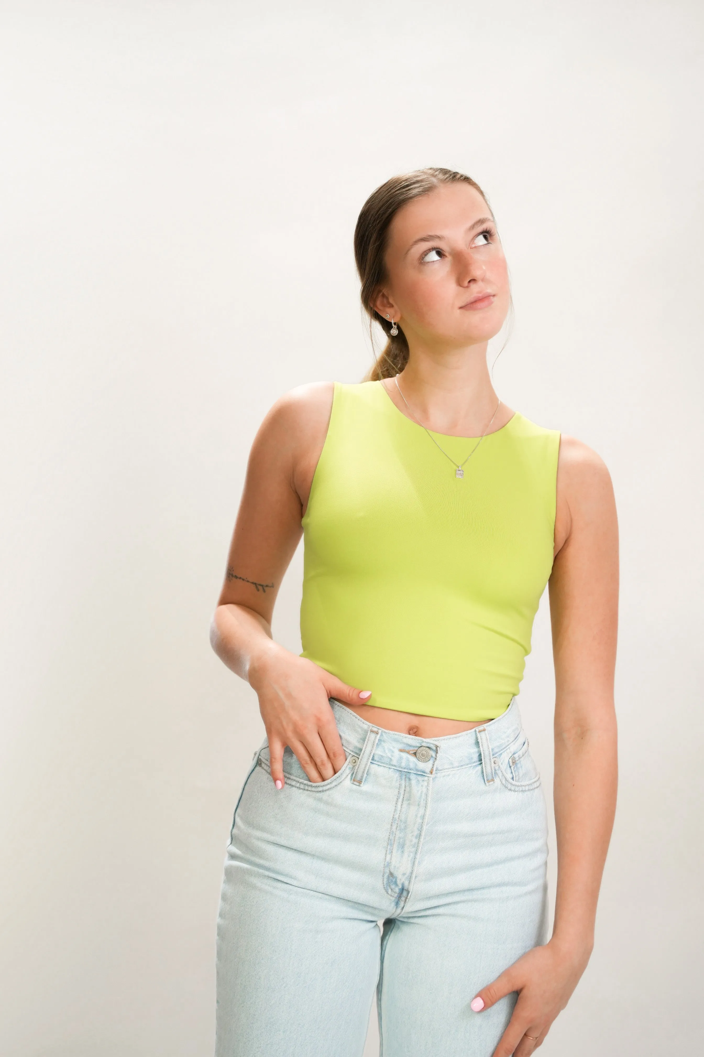 Roxanna Crew Shell | Sunny Lime sold by Bella Chic