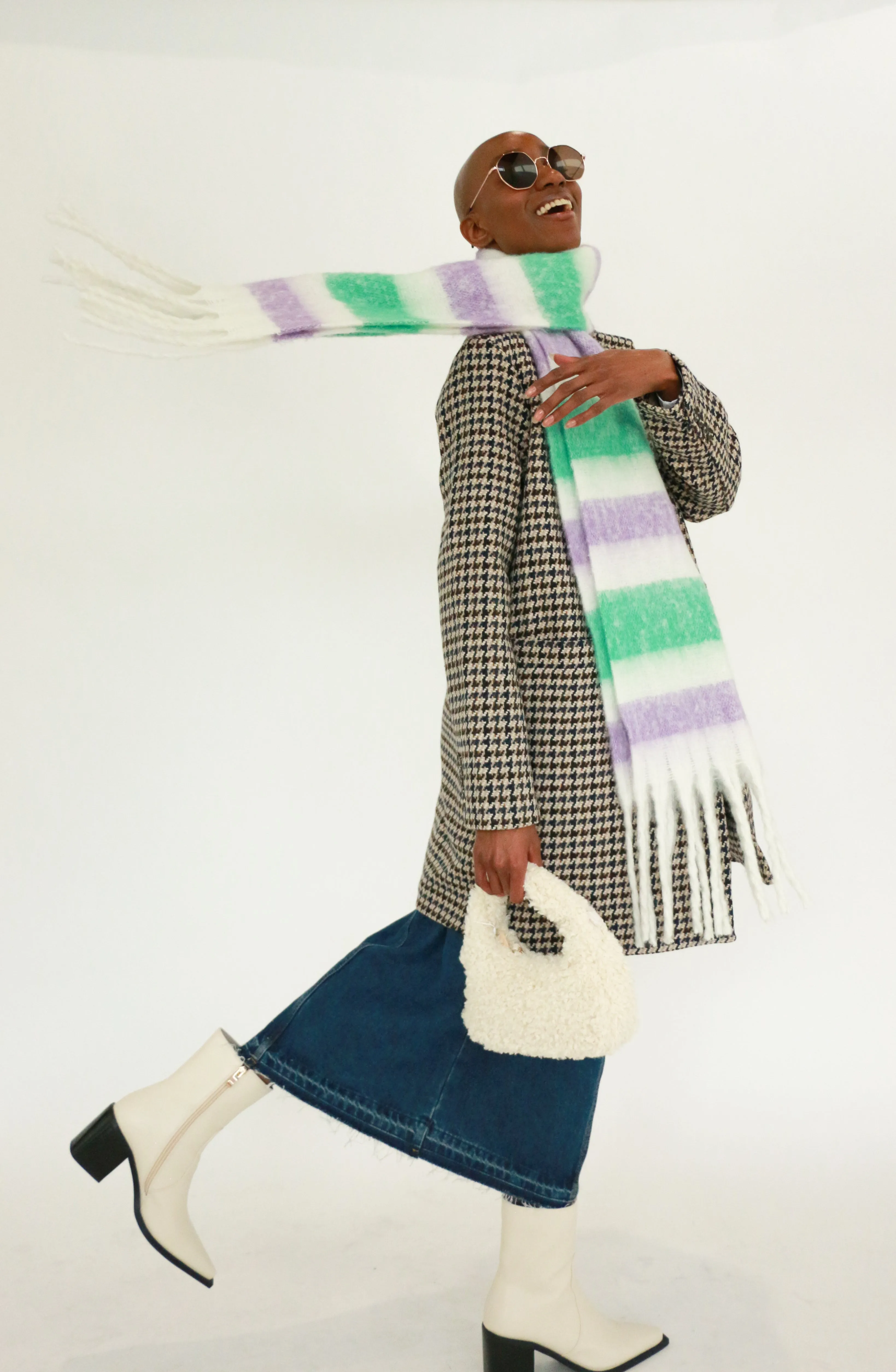 Jayla Fringe Scarf | Green/Purple sold by Bella Chic