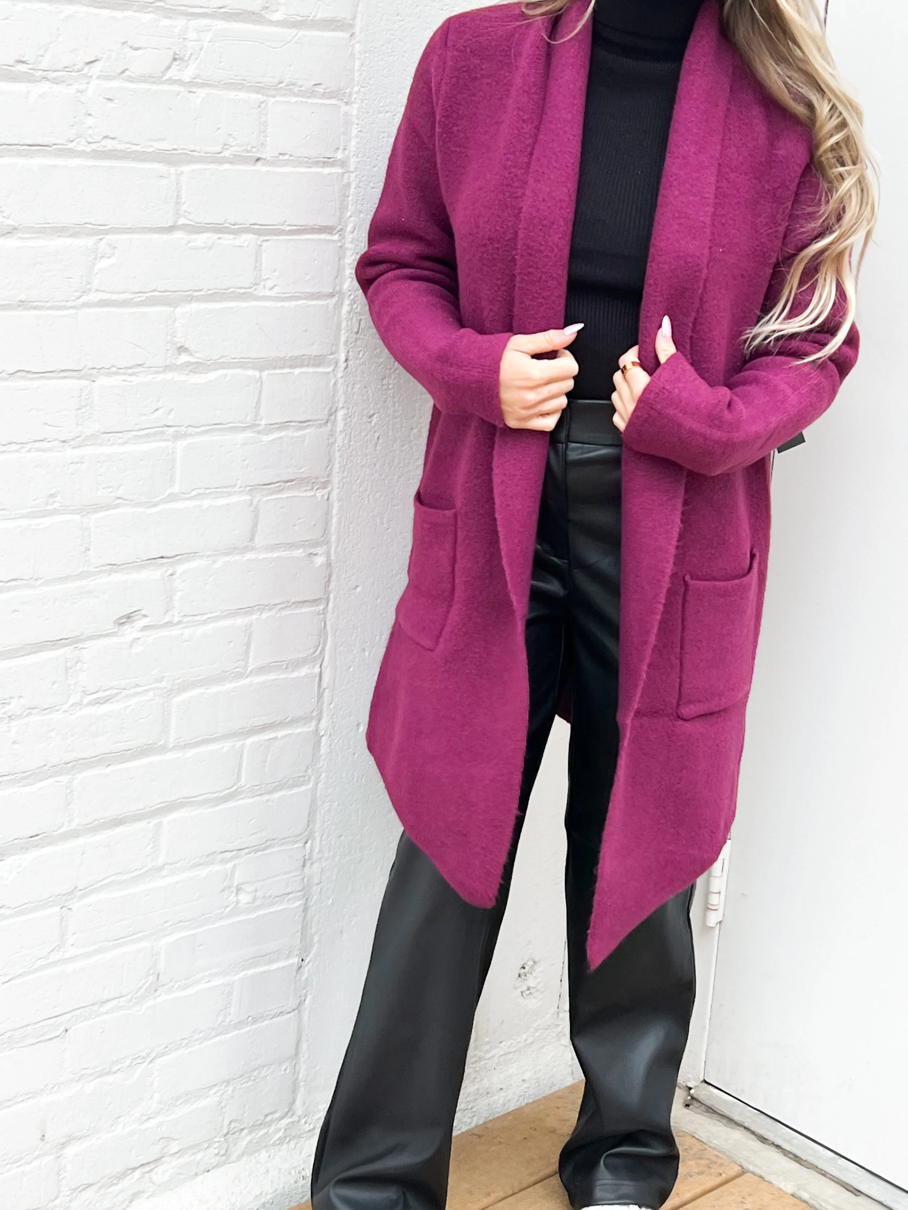 Michelle Patch Pocket Coatigan | Dark Violet sold by Bella Chic product image thumbnail 2