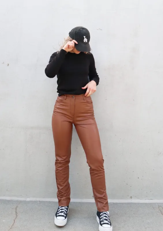 Kennedy Vegan Leather Pant | Cognac sold by Bella Chic