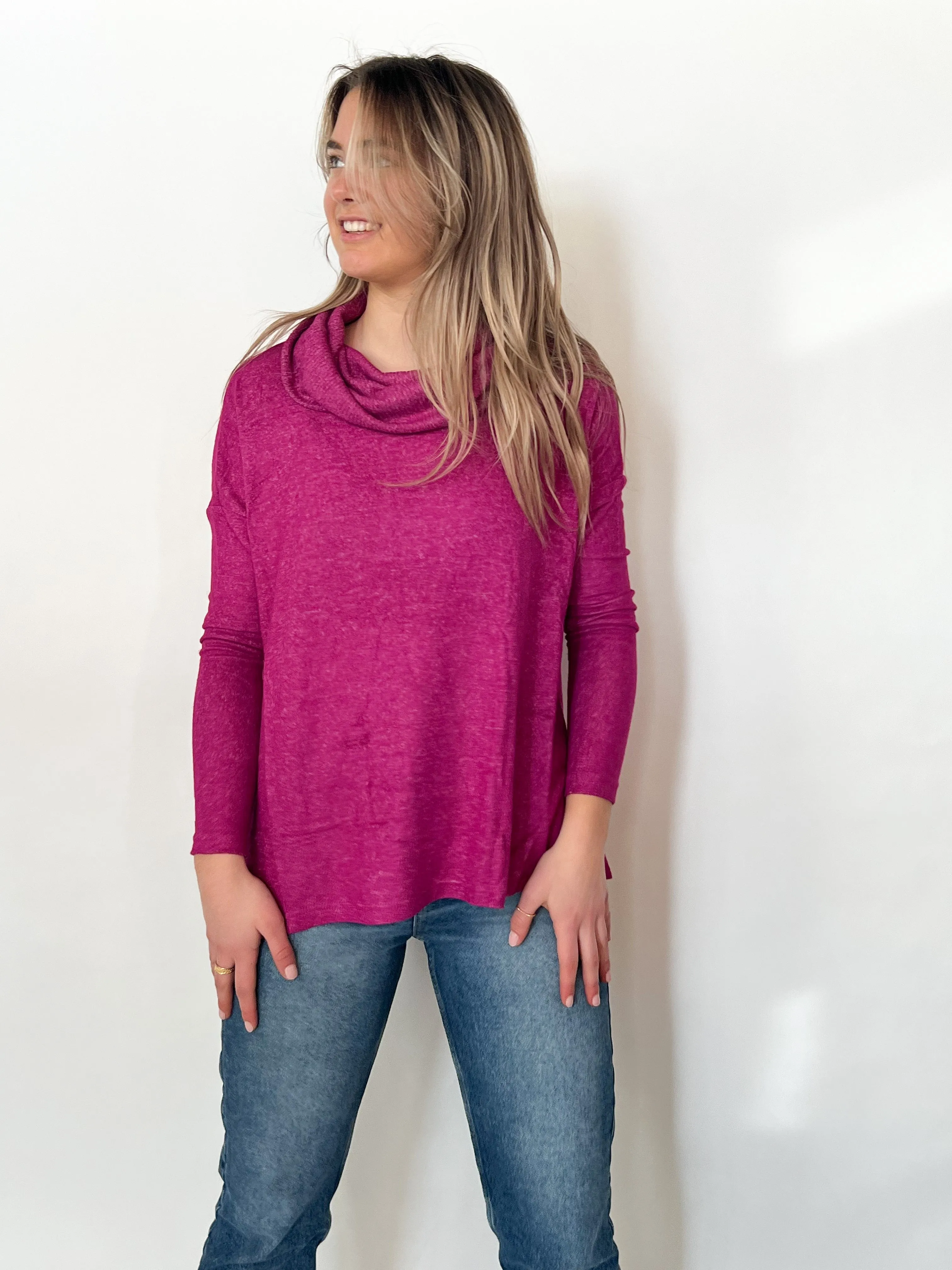 Melysa Marled Cowl Neck Top sold by Bella Chic