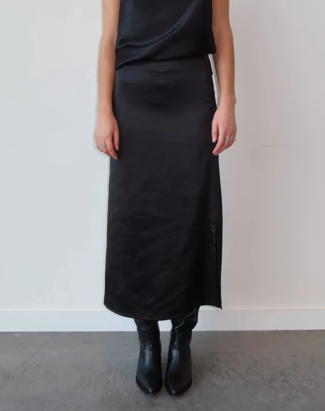 Satin Maxi Slip Skirt | Black made by Brunette The Label