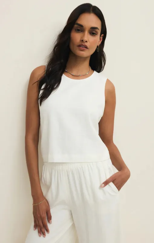 Sloane Linen Cropped Tank | White sold by Bella Chic