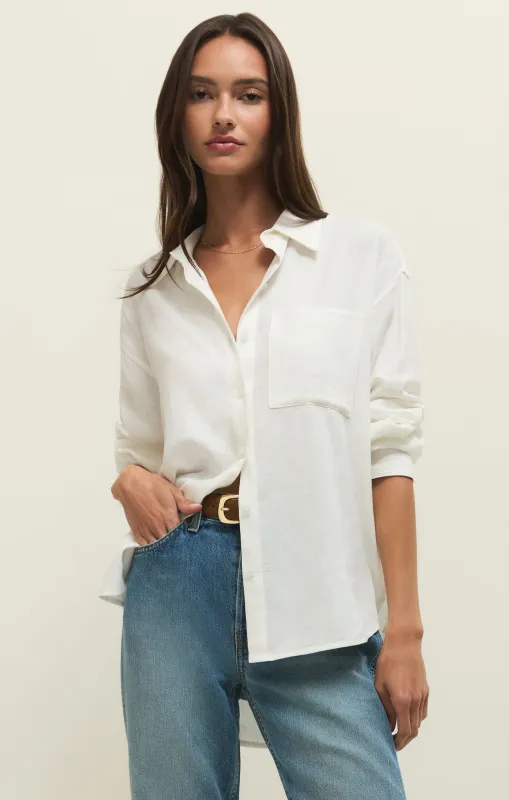Alfie Linen Button Up Shirt | White sold by Bella Chic