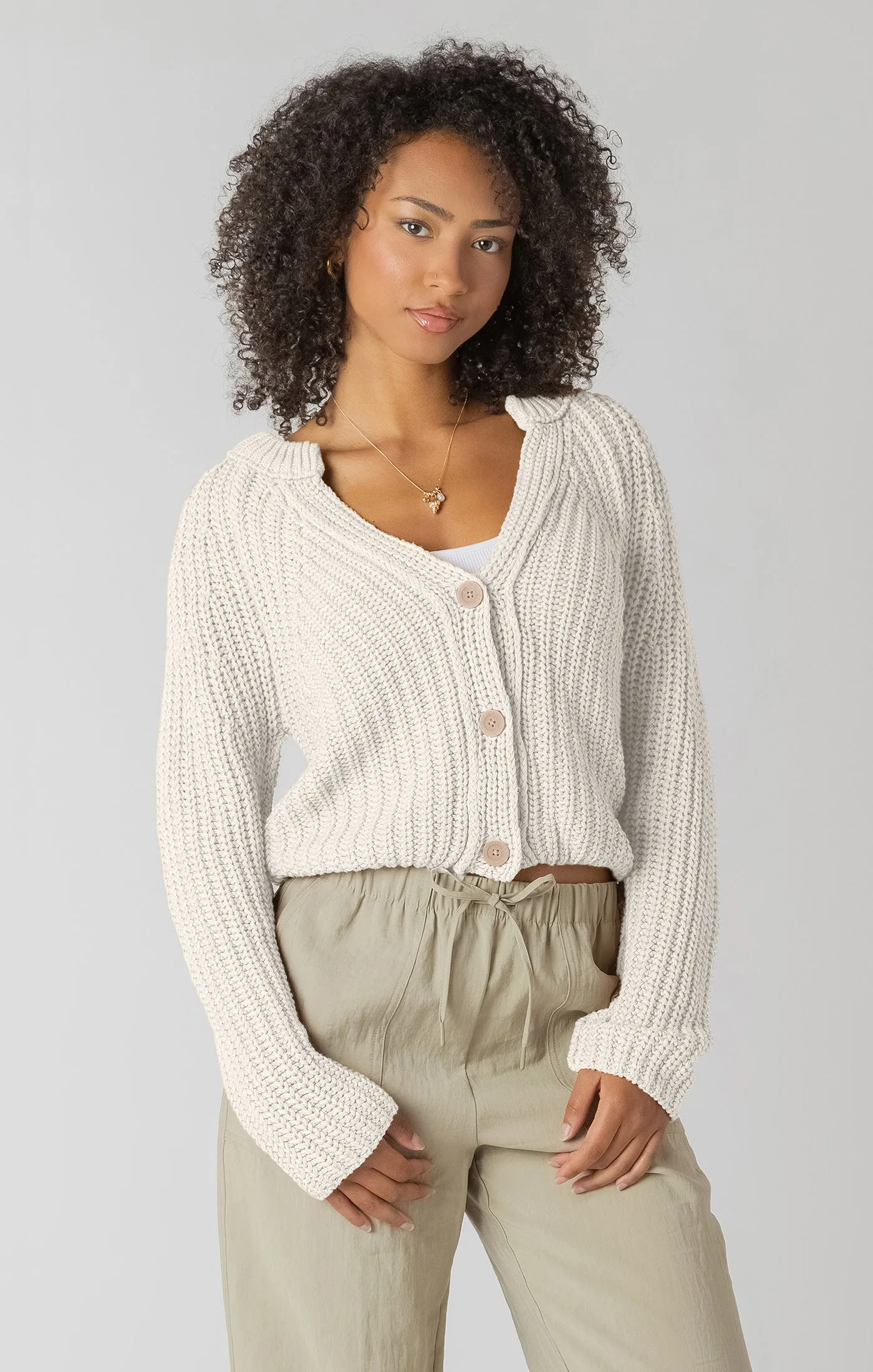 Textured Button Front Cardigan | Natural sold by Bella Chic