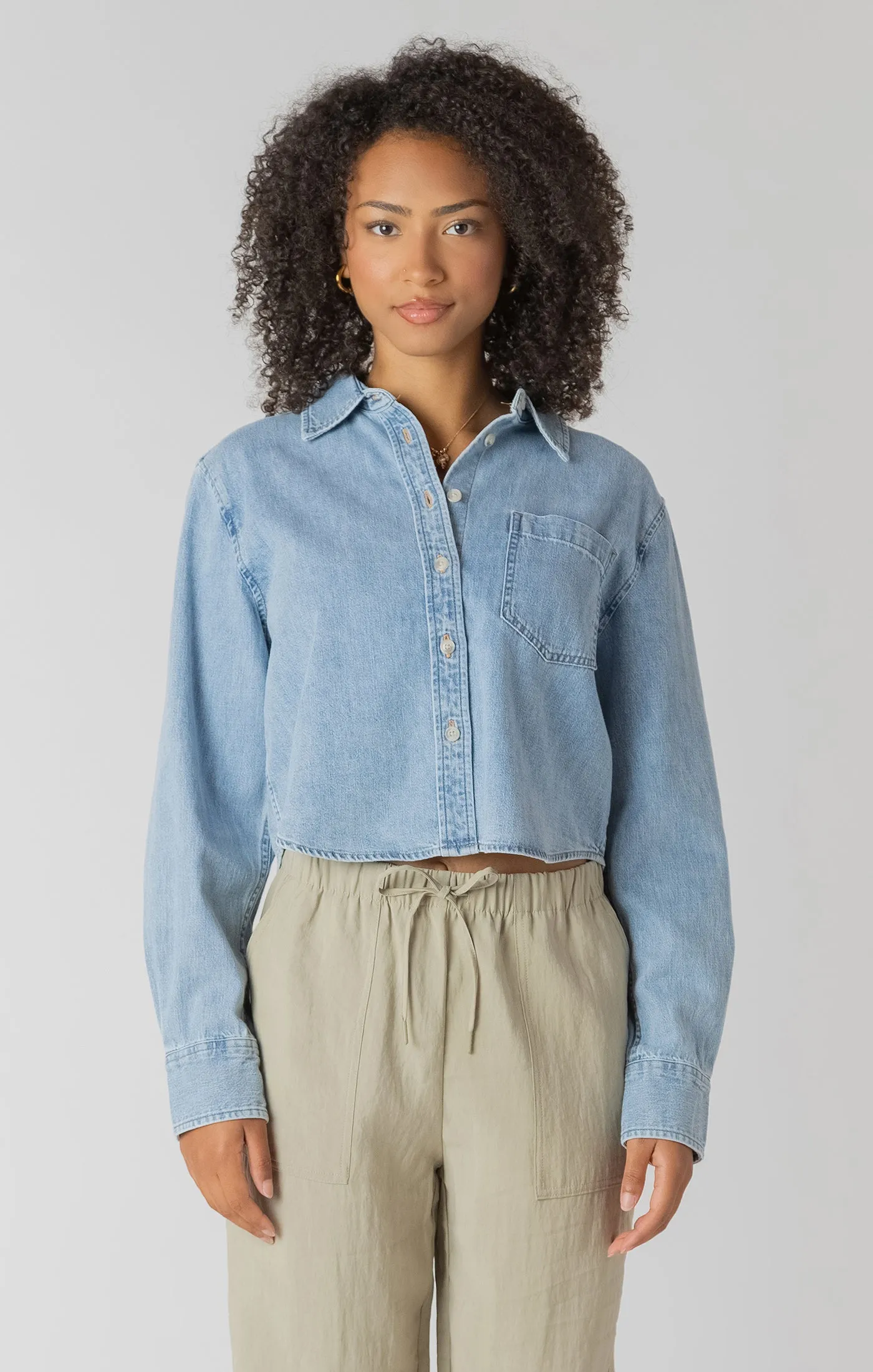 Lightweight Denim Shirt | Mid Blue Wash sold by Bella Chic