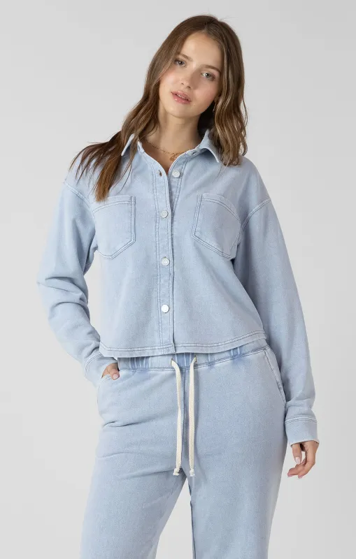Cropped Knit Overshirt | Washed Light Blue made by Bella Chic