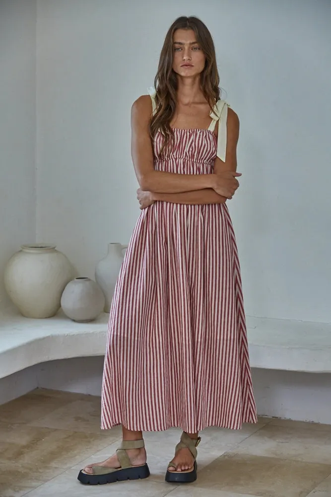 Striped Linen Blend Midi Dress sold by Bella Chic