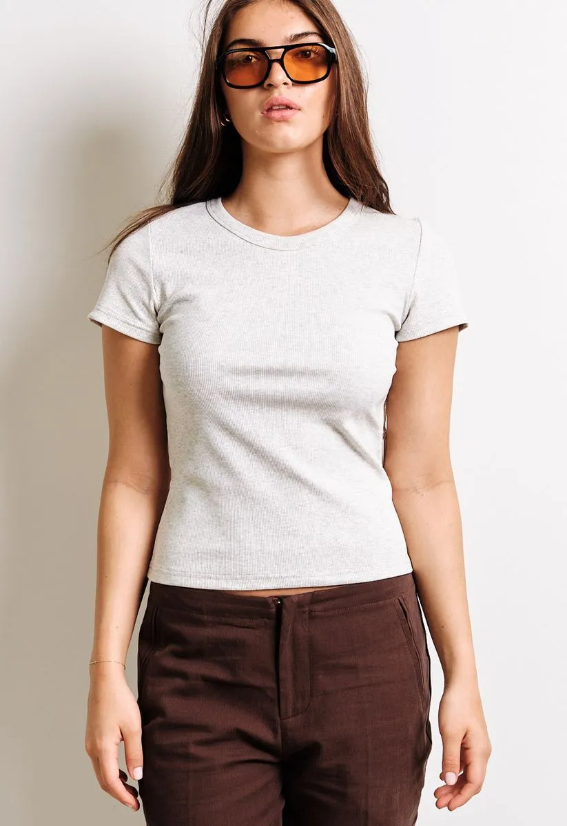 Classic Rib Tee | Light Heather Grey sold by Bella Chic