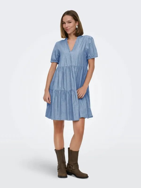 Nova Short Sleeve Dress | Light Blue Denim made by Bella Chic