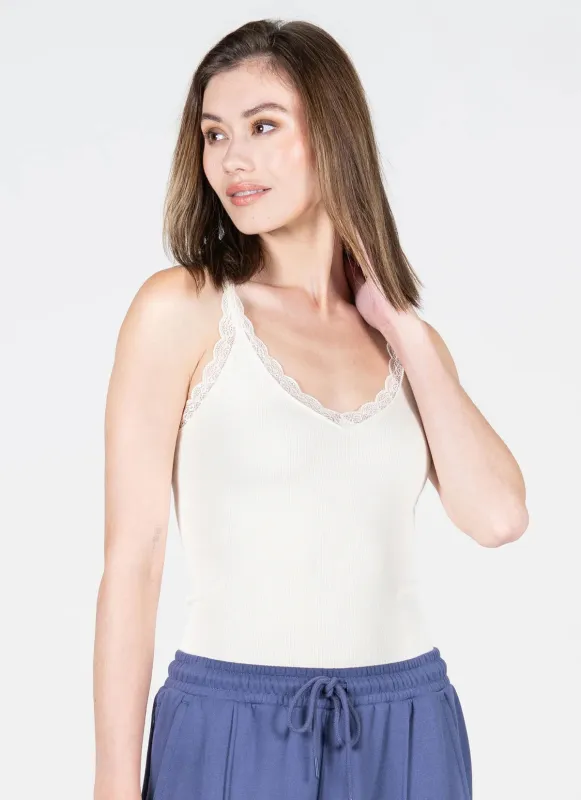 Bamboo Tank with Lace Trim | Ivory sold by Bella Chic
