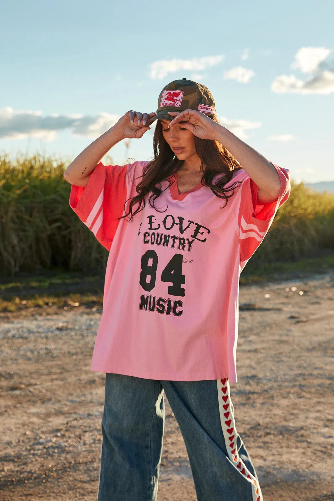 The Very Oversized Country Music V Neck Tee | Pink sold by Bella Chic