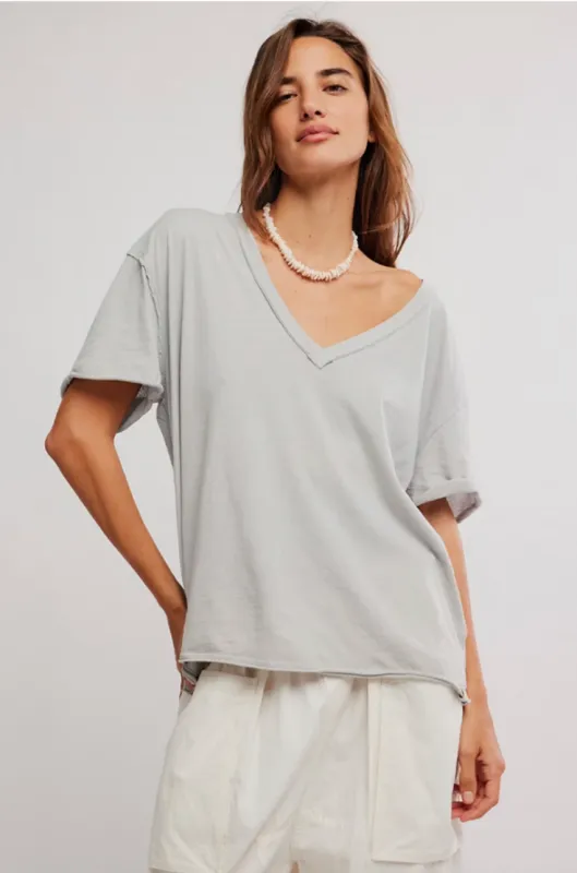 Nina V-Neck Tee | Pearl Blue made by Free People