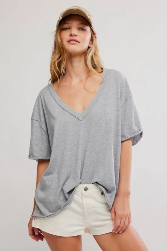 Nina V-Neck Tee | Heather Grey made by Free People