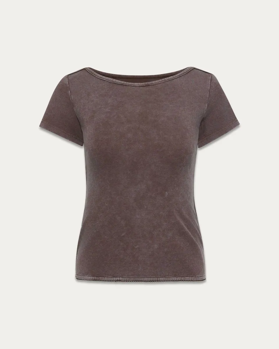 Capri Boatneck Tee | Washed Charcoal sold by Bella Chic