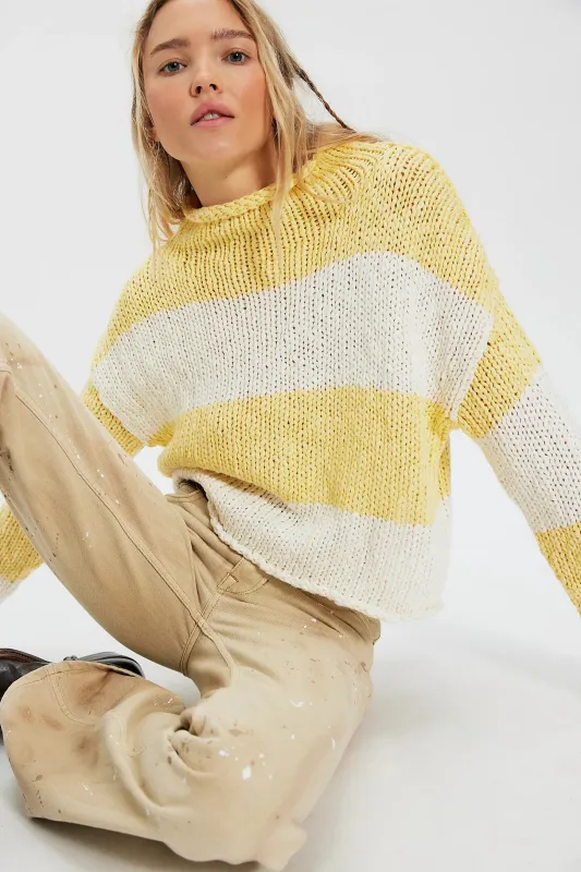 Opal Rollneck Knit Stripe Sweater | Lemon Combo made by Free People