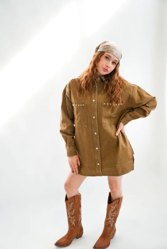 Shania Jacket With Pearls | Khaki made by Brunette The Label