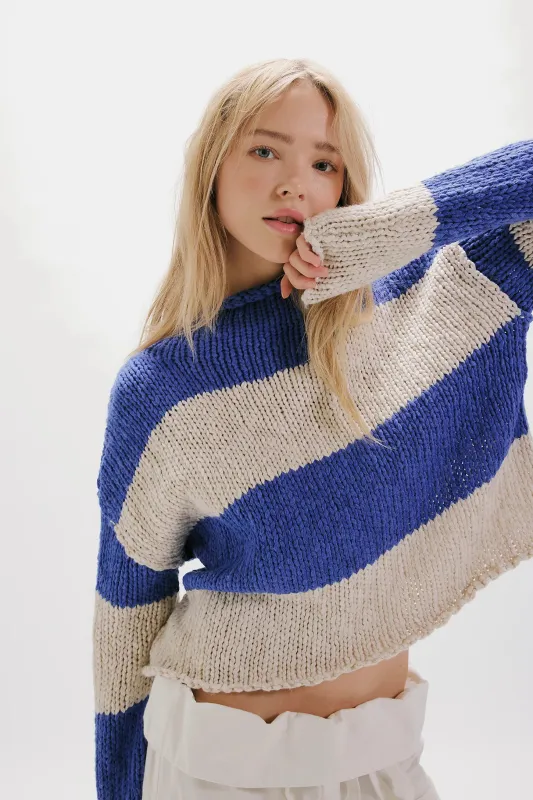 Opal Rollneck Knit Stripe Sweater | Cobalt Combo made by Free People