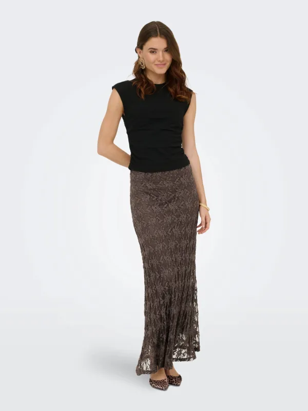 Albina Long Lace Skirt | Brown made by Only