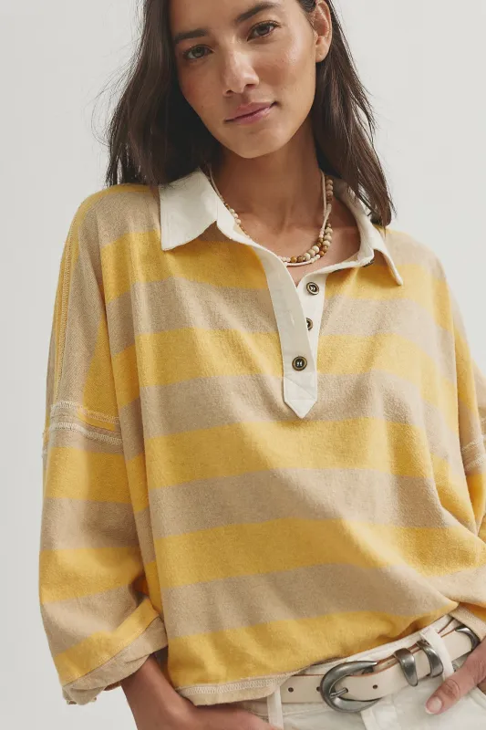 Auggie Oversized Polo Tee | Oat Latte/Yellow Finch made by Free People