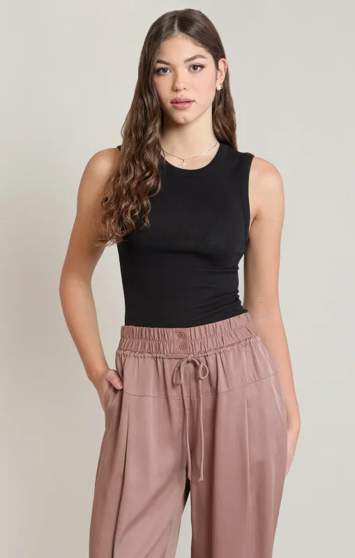Foundation Ribbed Tank | Black made by Bella Chic