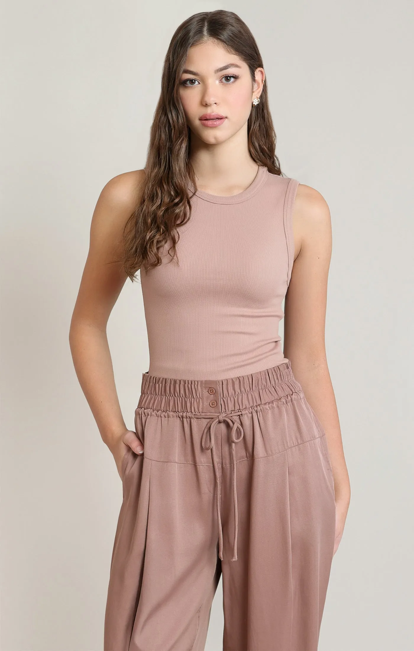 Foundation Ribbed Tank | Dusty Rose sold by Bella Chic