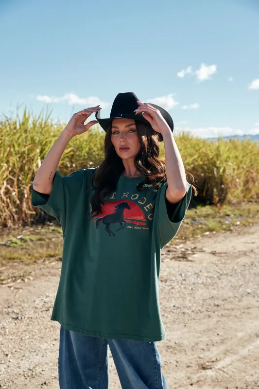 The Very Oversized I Love Country Music Tee | Green made by Bella Chic