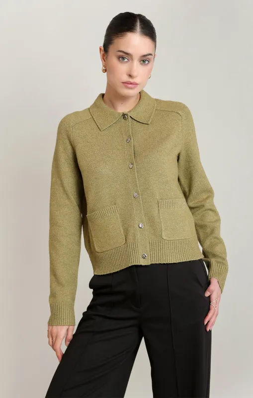 Frankie Collared Cardigan | Faded Olive made by Dex