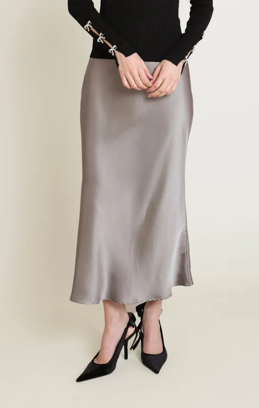 Luna Satin Midi Skirt | Light Khaki made by Dex