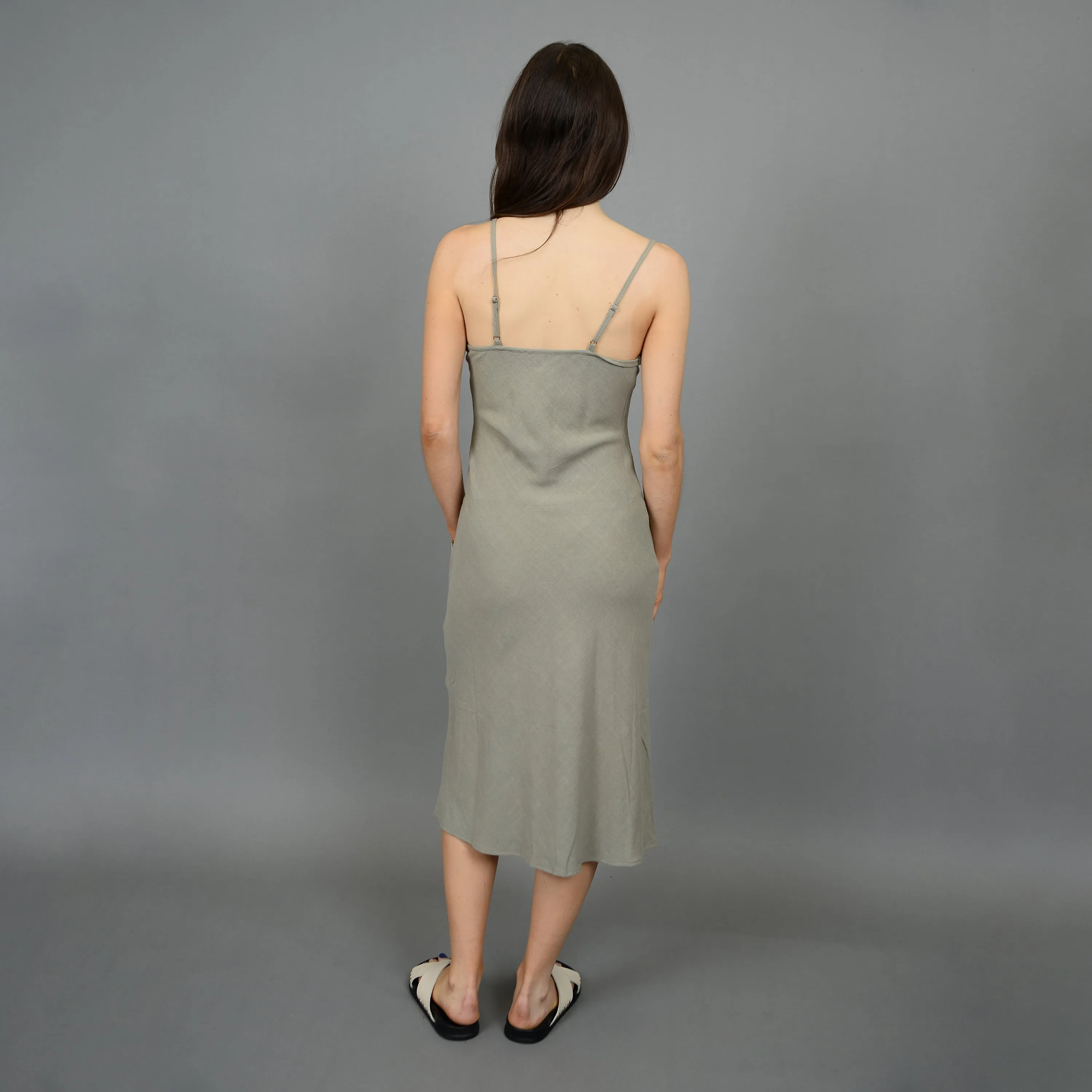 Layla Linen Blend Shoulder Strap Dress | Moss sold by Bella Chic product image thumbnail 3