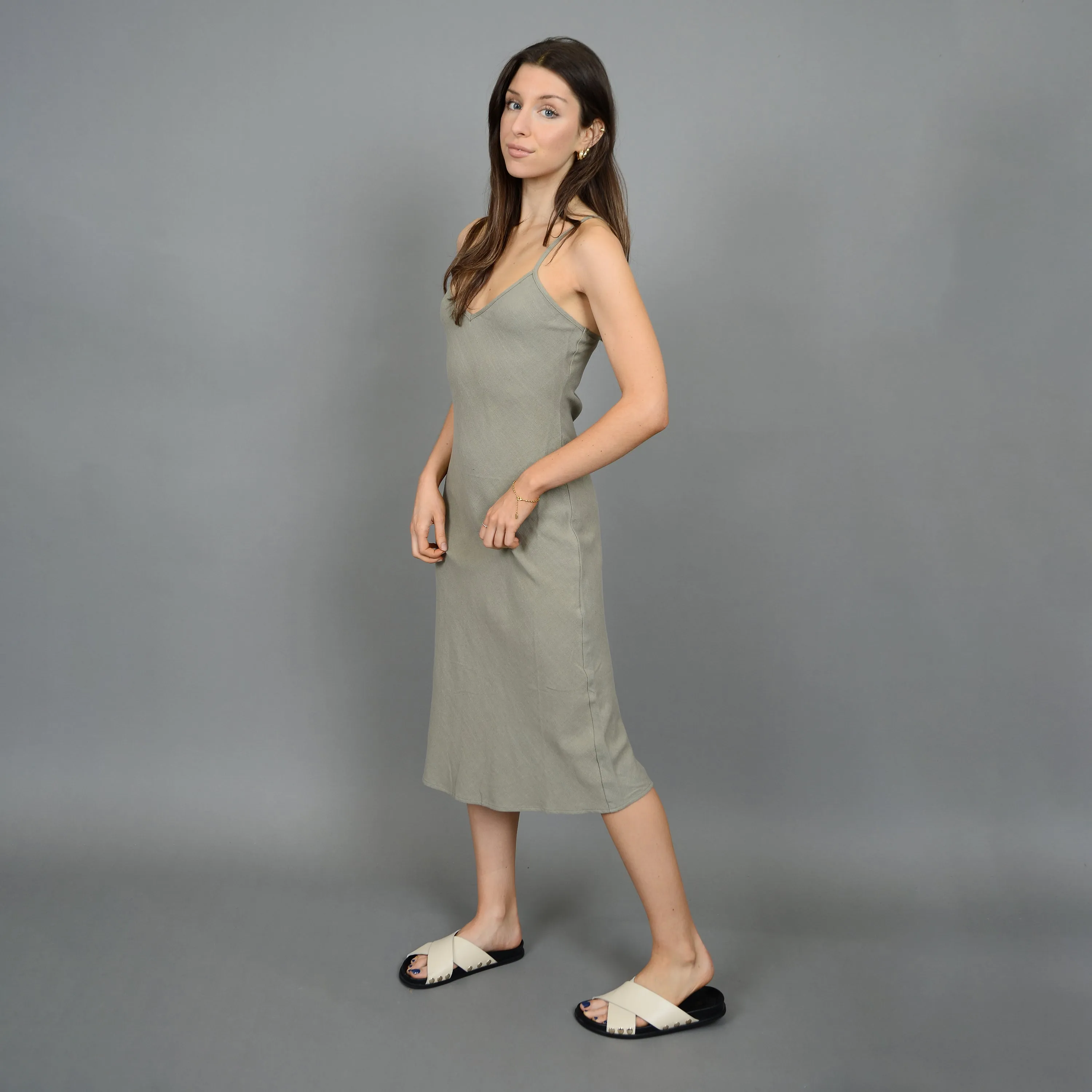 Layla Linen Blend Shoulder Strap Dress | Moss sold by Bella Chic product image thumbnail 2