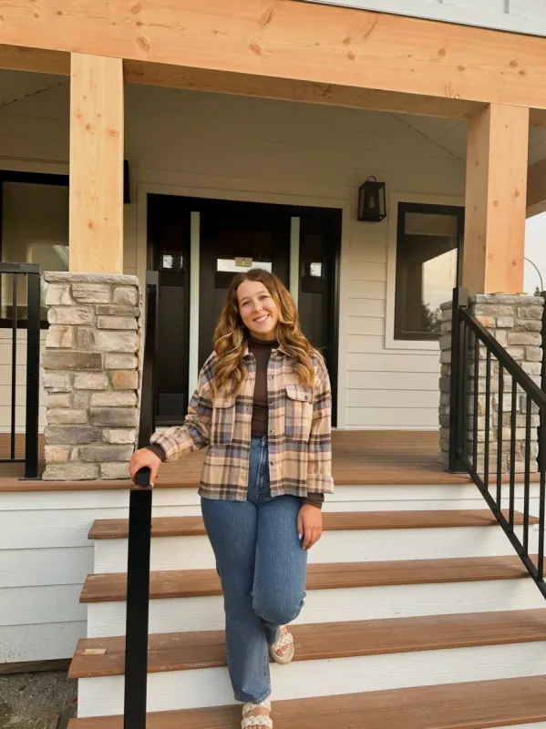 Bowery L/S Flannel | Sesame/ Flint Blue sold by Bella Chic