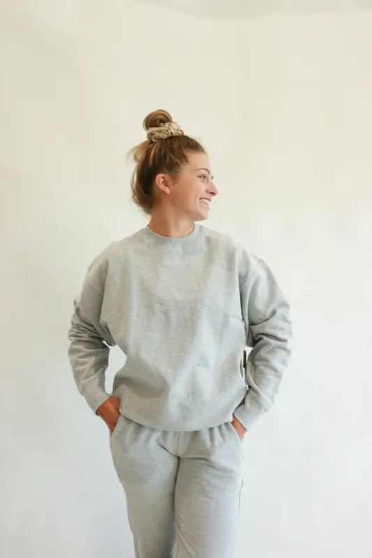 Christa Boyfriend Crewneck | Heather Grey sold by Bella Chic